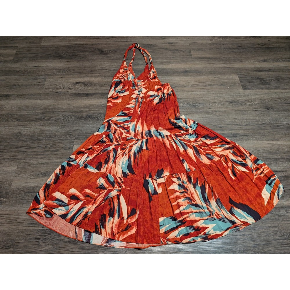 Anthropologie The Danika Tropical Leaf Print‎ Dress Burnt Orange Teal Small